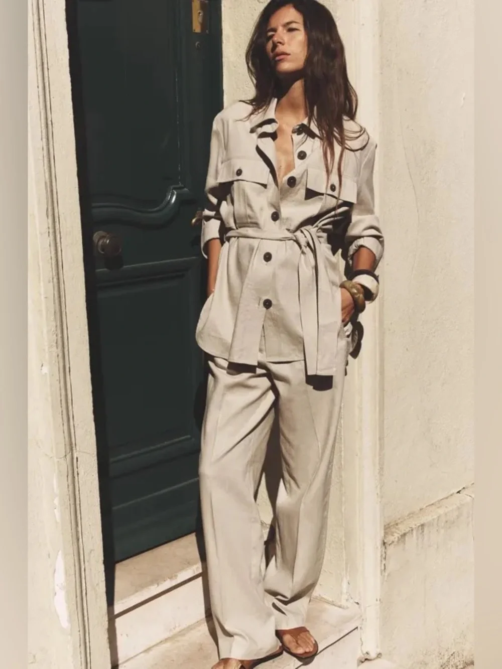 ZARA linen blend straight-leg trousers